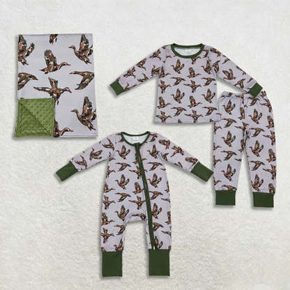 Sibling Baby Boys Girls Kids Long Sleeves Ducks Camo Print Romper Sets Pajamas Blankets Clothes