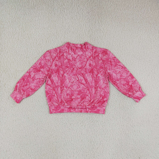 Baby Girls Kids Long Sleeves Leaves Pullover Pink Shirt Mock Neck Tops Camo Clothes RTS