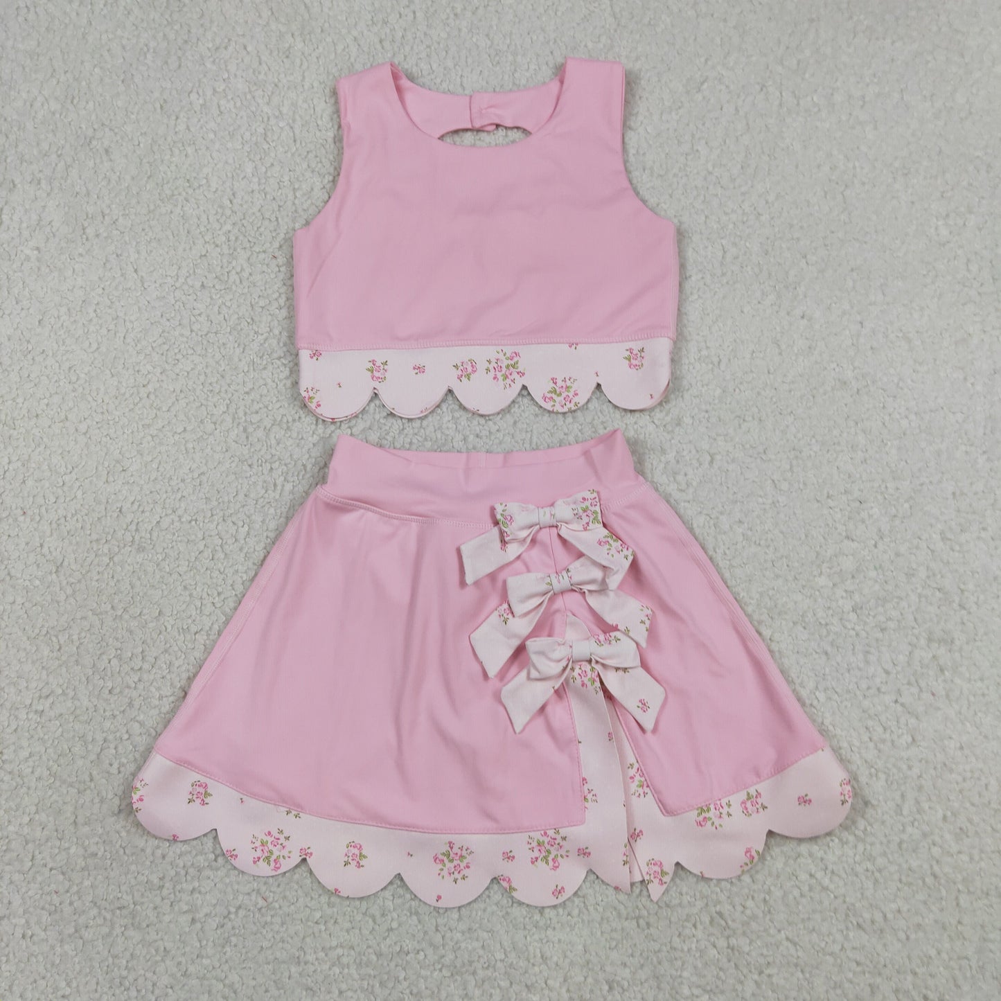 Baby Girls Pink Sleeveless Tops Bows Skirt Shorts Yoga Clothes Set
