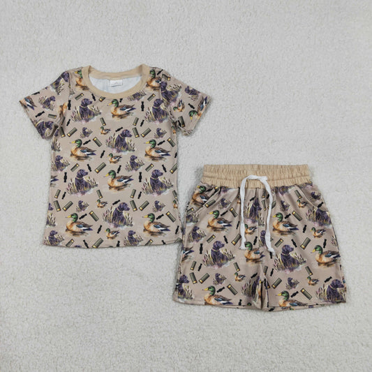 Baby Boys Short Sleeves Dogs Ducks Shirt Pockets Shorts Hunting Pajamas Set