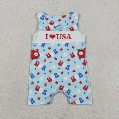 Baby Boys Infant Sleeveless I Love USA 4th of July Romper Clothes