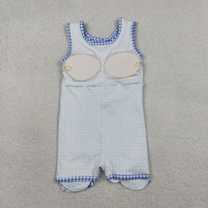 USA Shop Baby Girls Blue Checked Bow Ruffle Yoga Active Shorts Knee Length Scallop Dress