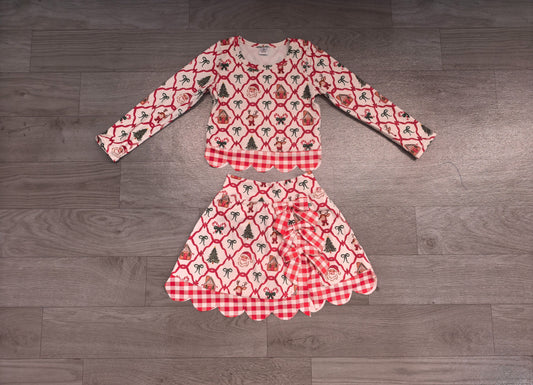 No moq Preorder Baby Girls Kids Christmas Santa Shirt Bows Scallop Skirt Shorts Yoga Active Set Clothes