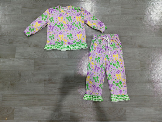No moq Preorder Baby Girls Kids Masks Shirt Pockets Pants Set Mardi Gras Clothes