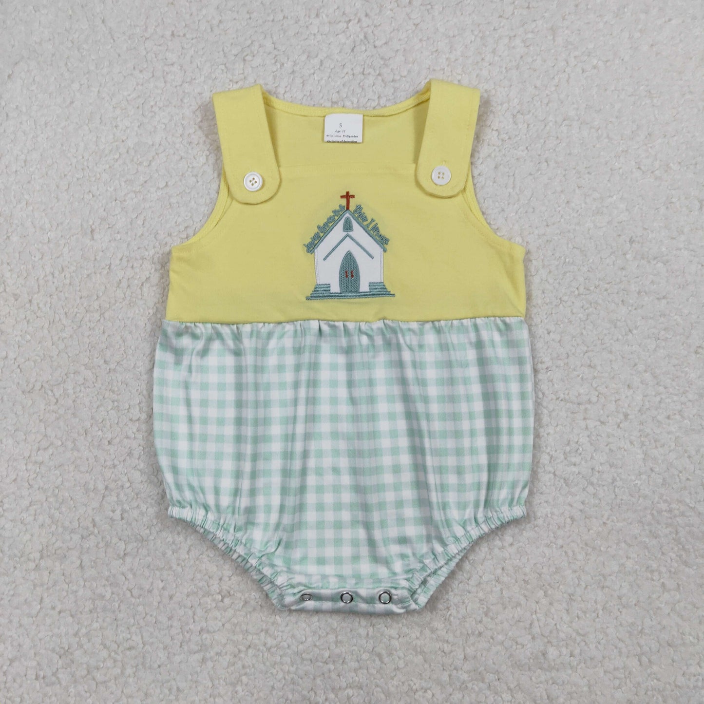 Baby Boys Sleeveless Embroidery Cross Jesus Plaid Easter Plaid Bubble Romper RTS