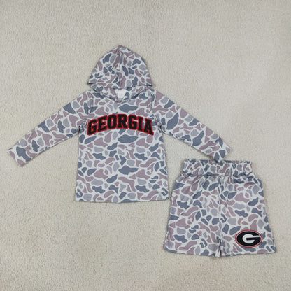Baby Boy Kids Long Sleeves Grey Camo Hoodie Shirt G Shorts Team Set