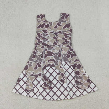 RTS Baby Girls Kids Grey Camo Drips Plaid Skort Yoga Active Knee Length Dress