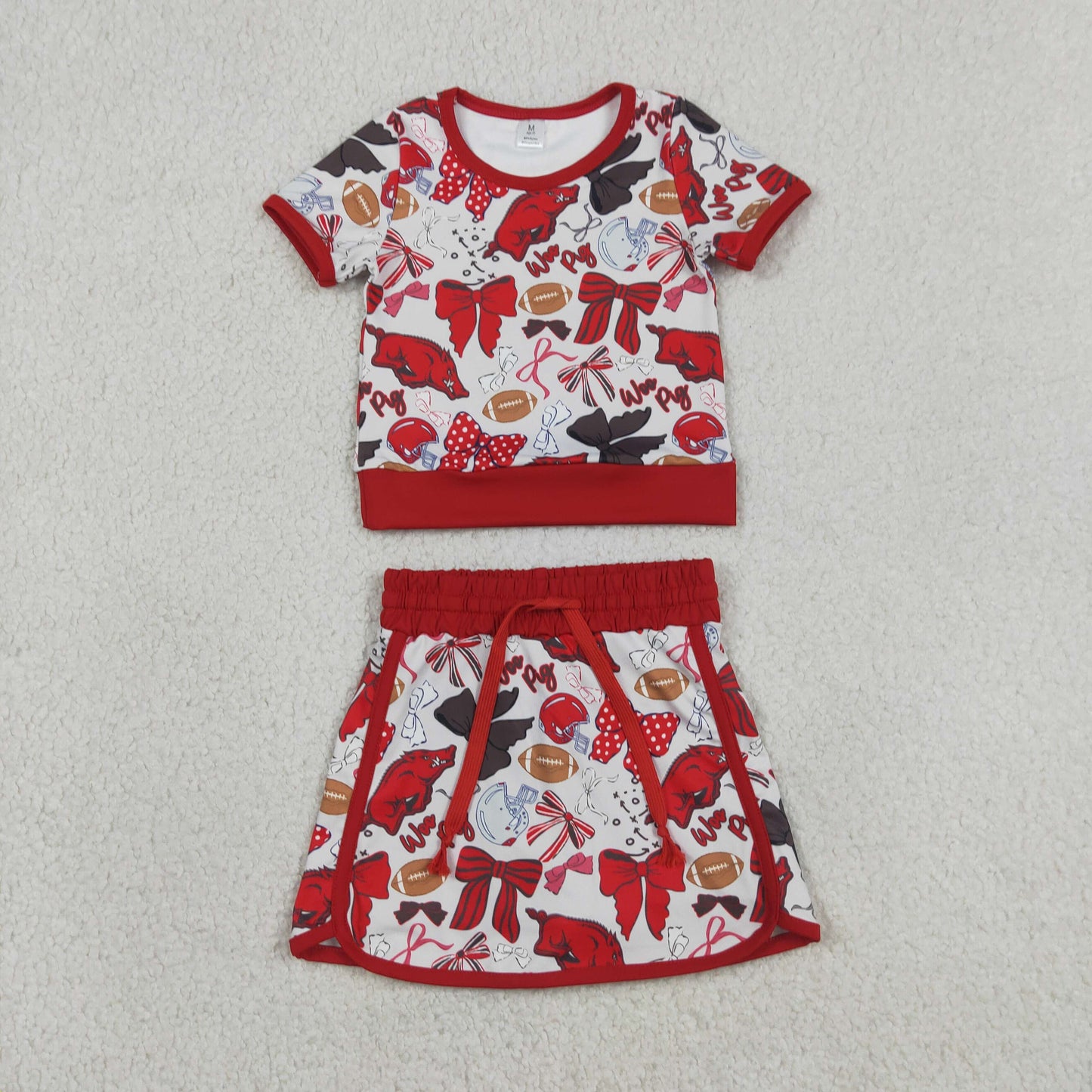 Sibling Baby Girls Toddler Short Sleeves Bows Football Team Shirts Shorts Yoga Sets