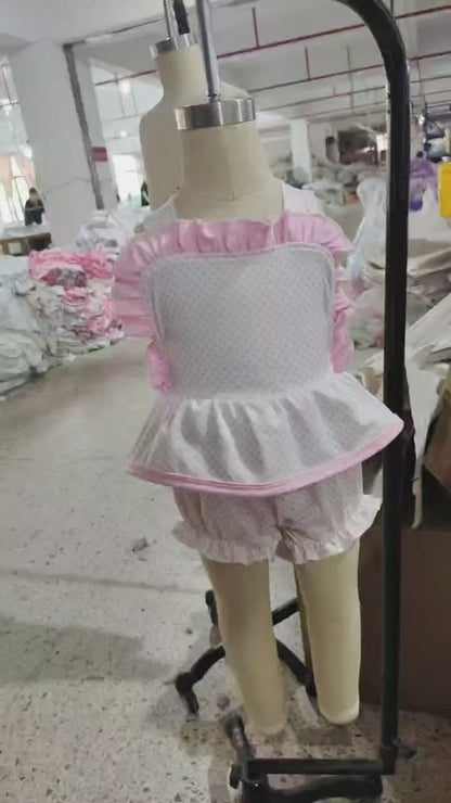 RTS Baby Girls Infant Straps Embroidery Rabbits Easter Ruffle Romper