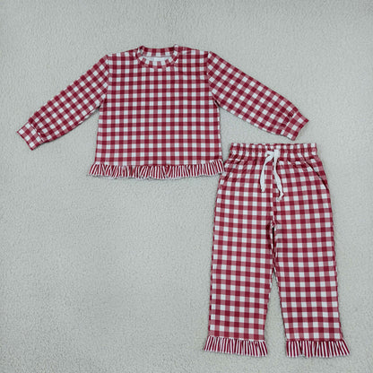 Sibling Baby Girls Kids Long Sleeves Plaid Shirts Pockets Pants Sets Clothes
