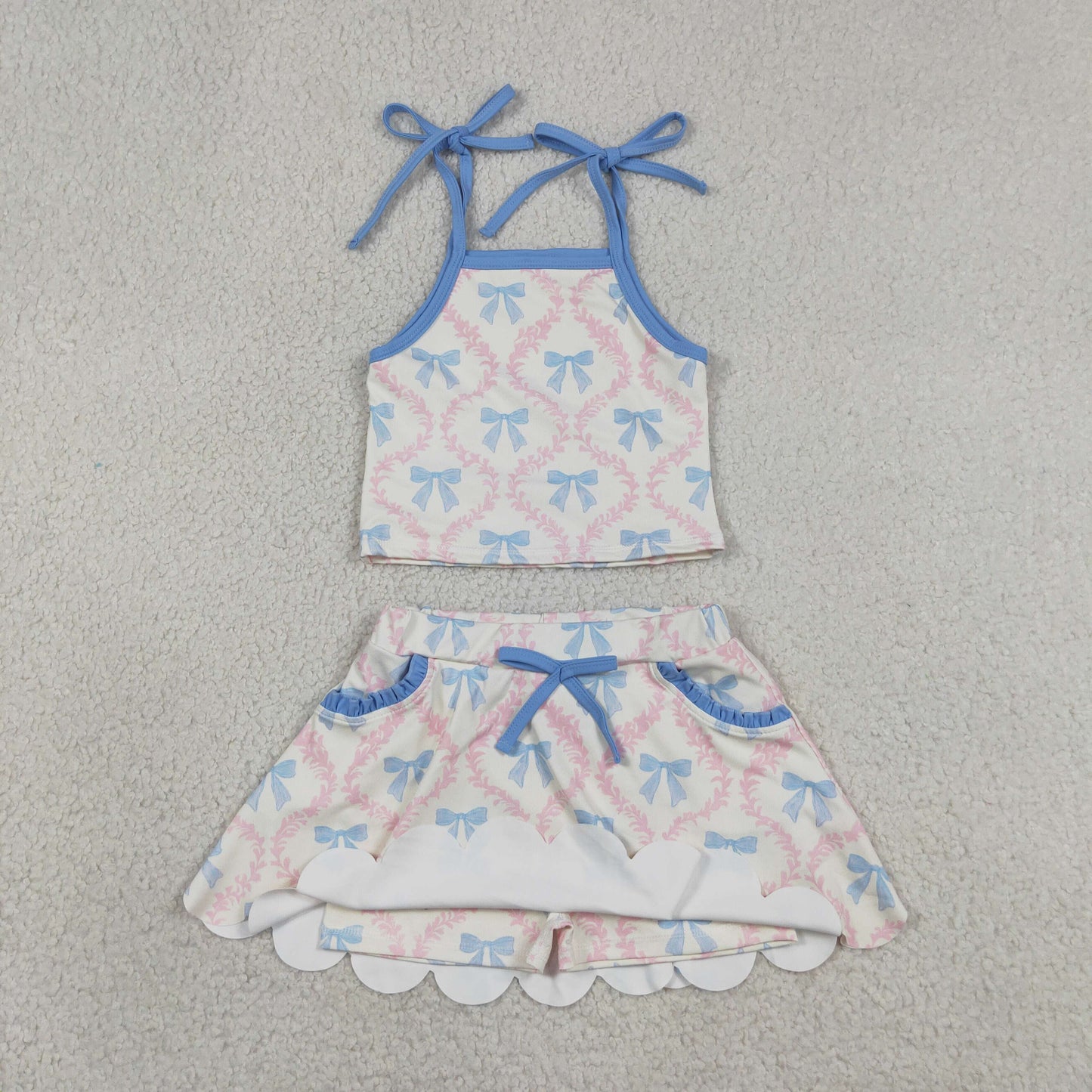 Baby Girls Kids Straps Bows Tops Pockets Skirt Shorts Yoga Set