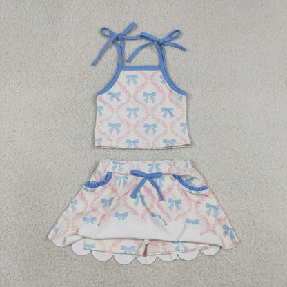 Baby Girls Kids Straps Bows Tops Pockets Skirt Shorts Yoga Set