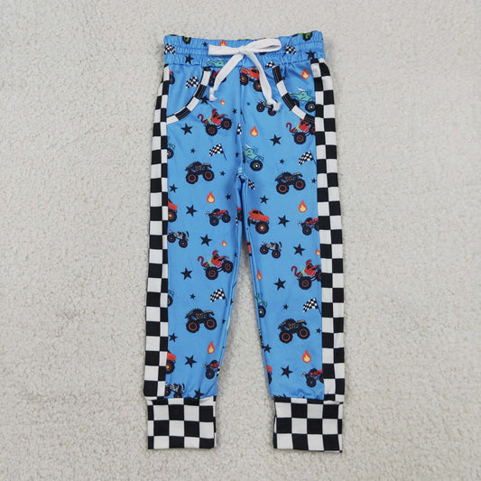 Baby Boys Kids Blue Trucks Flags Pockets Pants