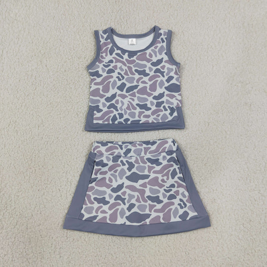Baby Girls Kids Grey Camo Tops Skirt Shorts Set Yoga Active Clothes
