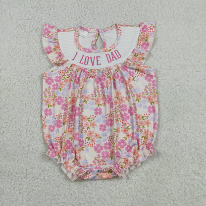 Baby Girls Infant Short Sleeves Embroidery I Love Dad Flower Pink Romper
