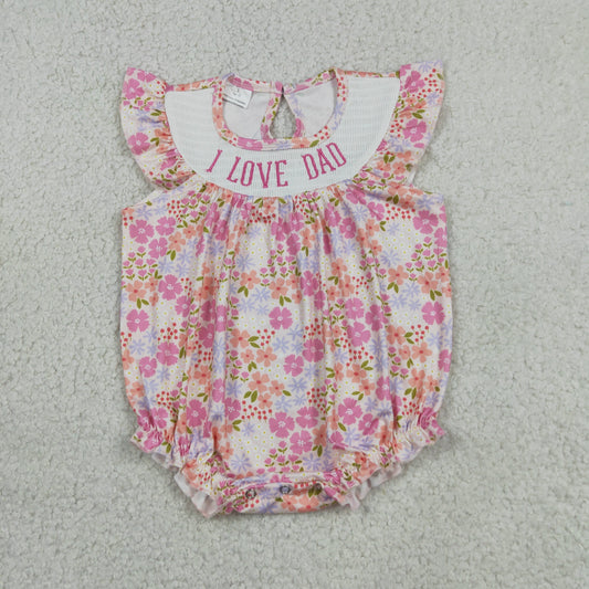 Baby Girls Infant Short Sleeves Embroidery I Love Dad Flower Pink Romper