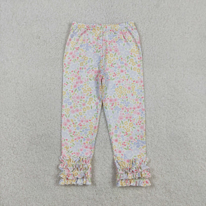 RTS Sibling Baby Girls Kids Long Sleeves Embroidery Bow Shirts Floral Ruffle Pants Sets
