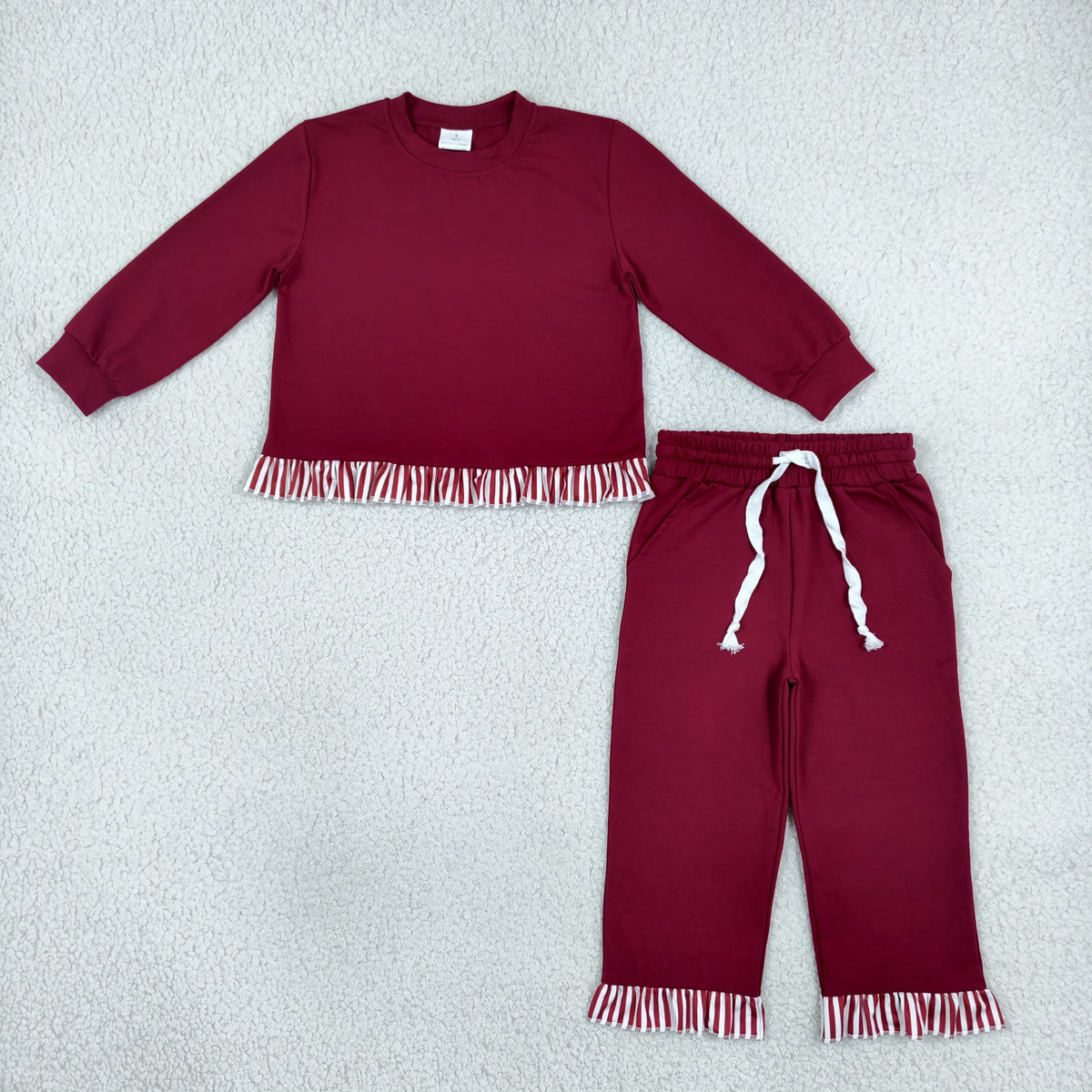 Baby Girls Kids Long Sleeves Stripes Ruffle Shirt Pants Set Cotton Clothes