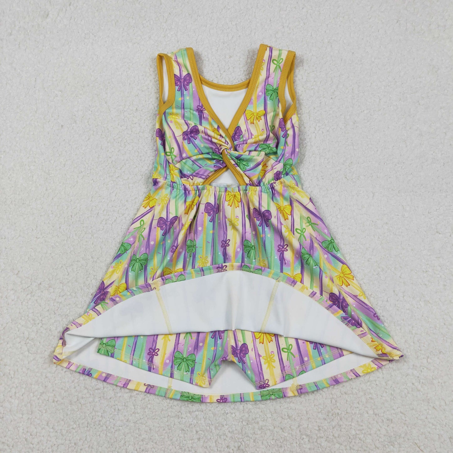 Baby Girls Sleeveless Mardi Gras Bows Stripes Yoga Shorts Knee Length Dress