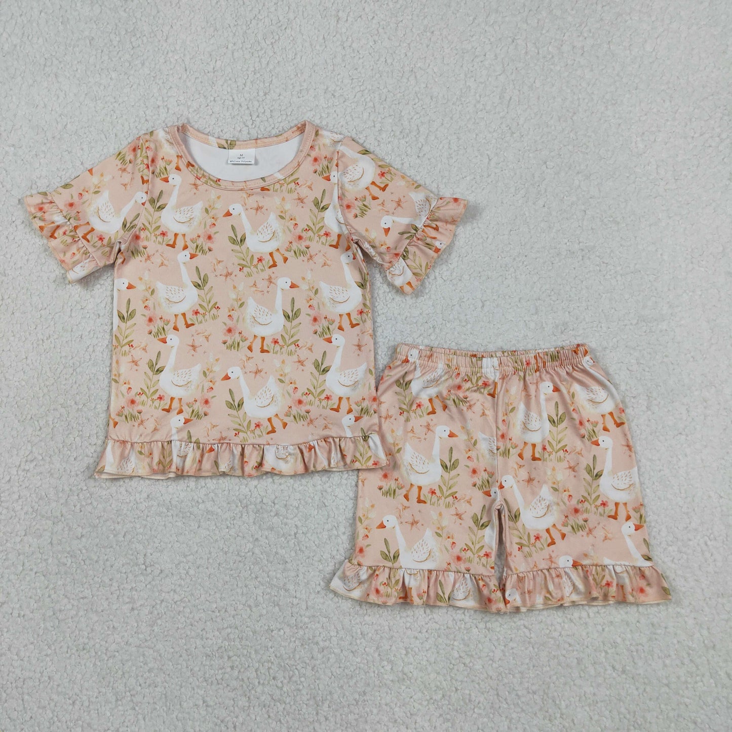 Baby Girls Kids Short Sleeves Goose Flower Shirt Shorts Summer Clothes Set
