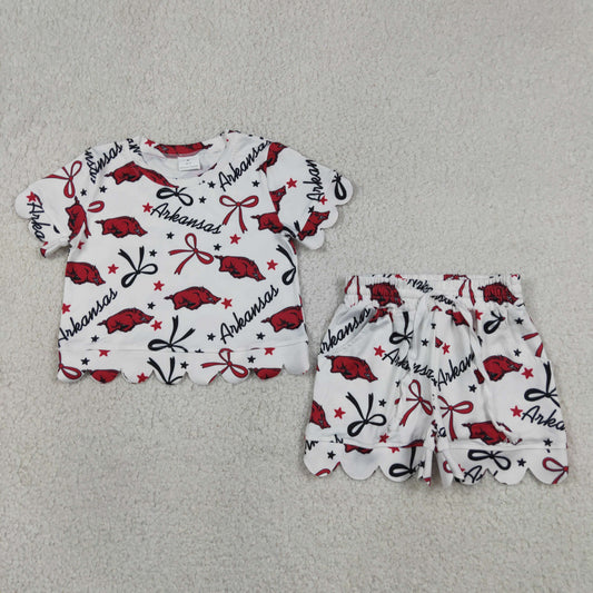 Baby Girls Kids Short Sleeves Bows Pigs Team Shirt Shorts Summer Set