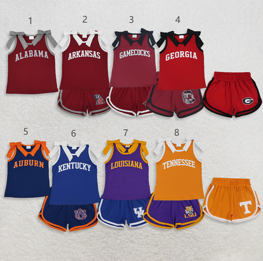 Sibling Baby Girls Kids Sleeveless Bows Cotton Shirts Shorts Sets Cheer Team Clothes