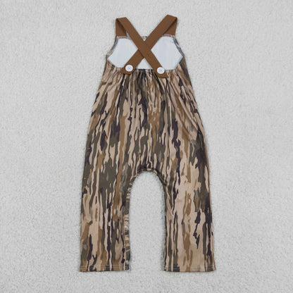 Baby Boys Kids Brown Sleeveless Embroidery Deer Camo  Romper