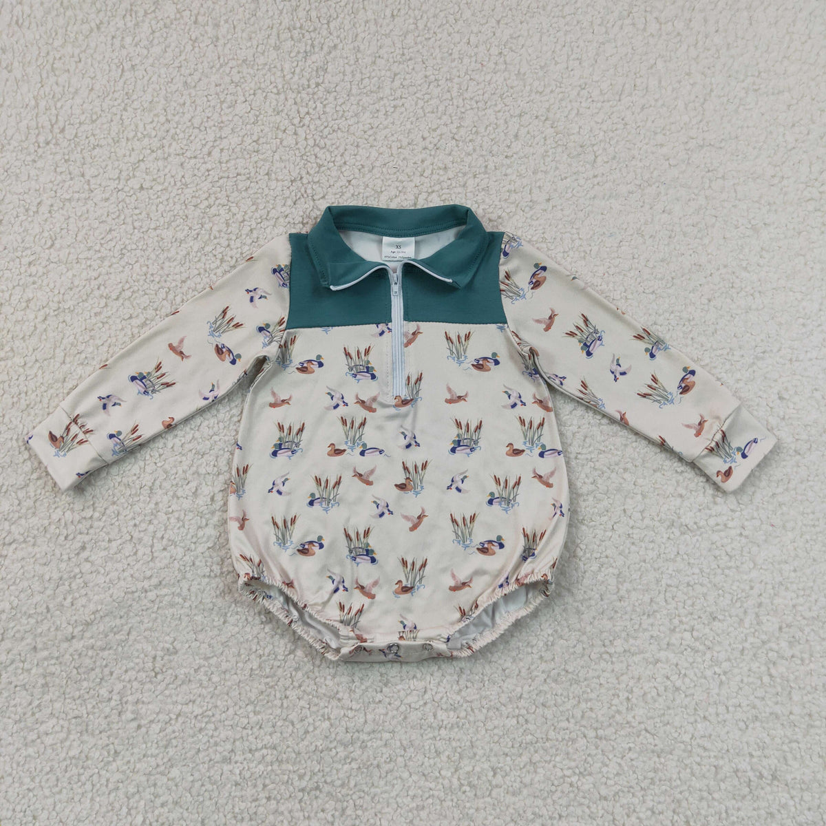 Baby Boys Infant Long Sleeves Ducks Zipper Bubble Romper Green Clothes