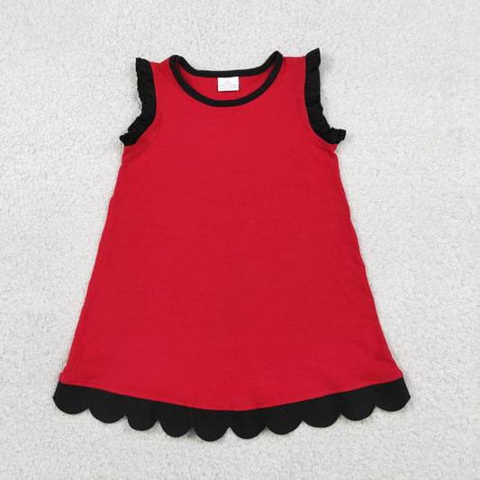 Baby Girls Kids Sleeveless Scallop Knee Length Dress Red Clothes