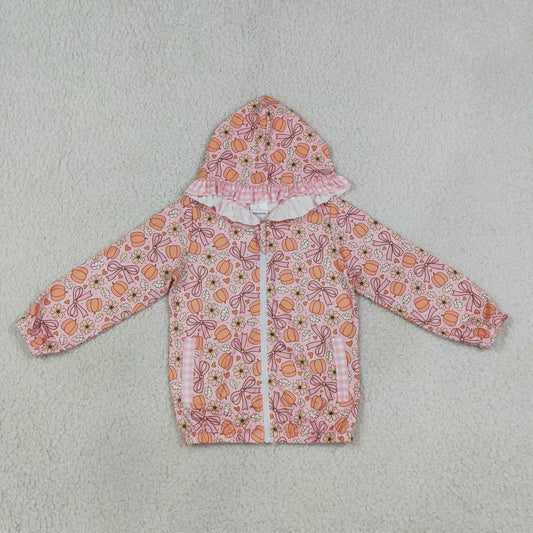 Baby Girls Kids Pumpkins Bows Flower Pockets Hoodie Zipper Coat Fall Tops