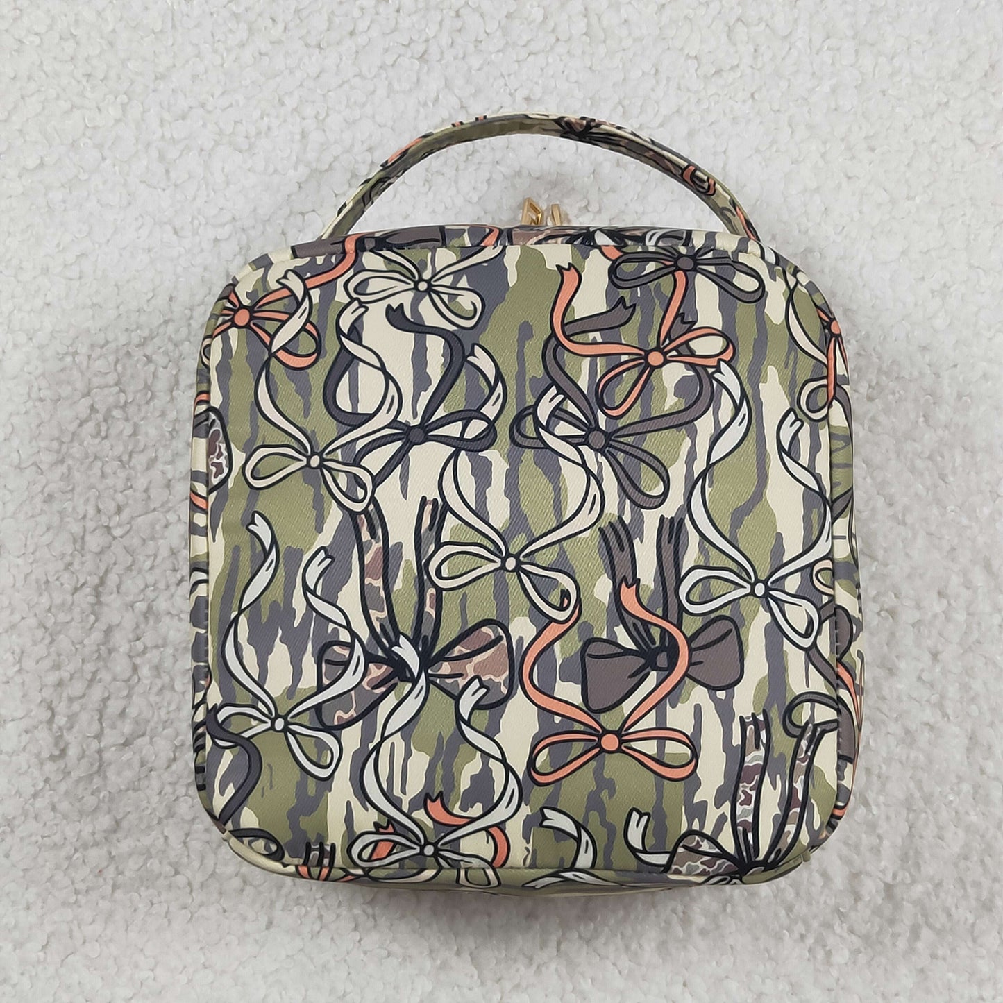 Baby Girls Kids Camo Bows Print Lunch Box Picnic Thermal Bag