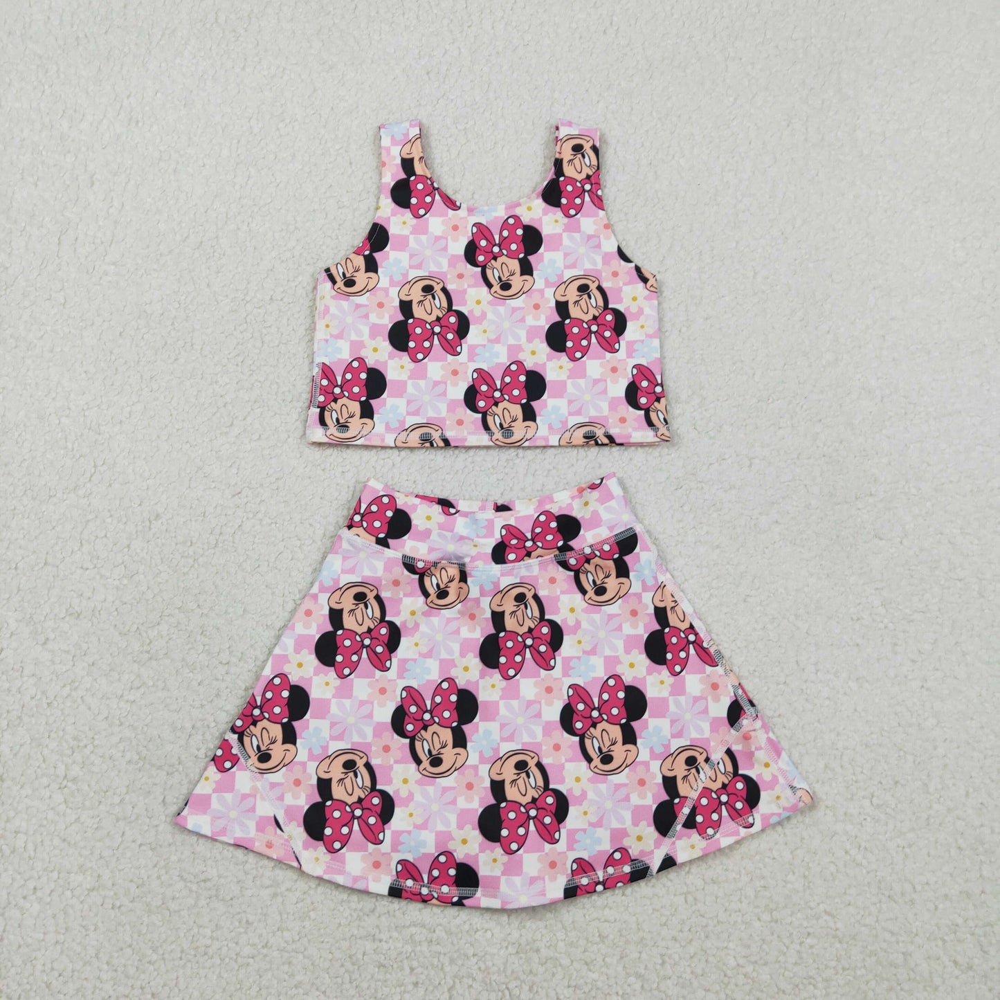 RTS Baby Girls Kids Sleeveless Flower Cartoon Tops Shorts Skirt Yoga Active Set