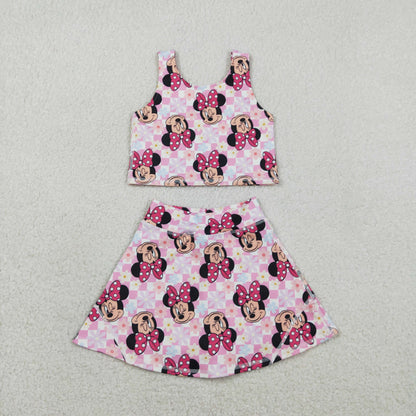 RTS Baby Girls Kids Sleeveless Flower Cartoon Tops Shorts Skirt Yoga Active Set