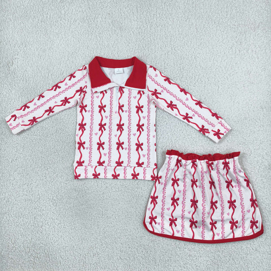 Baby Girls Kids Long Sleeves Hearts Bows Shirt Skirt Shorts Valentine Set Clothes