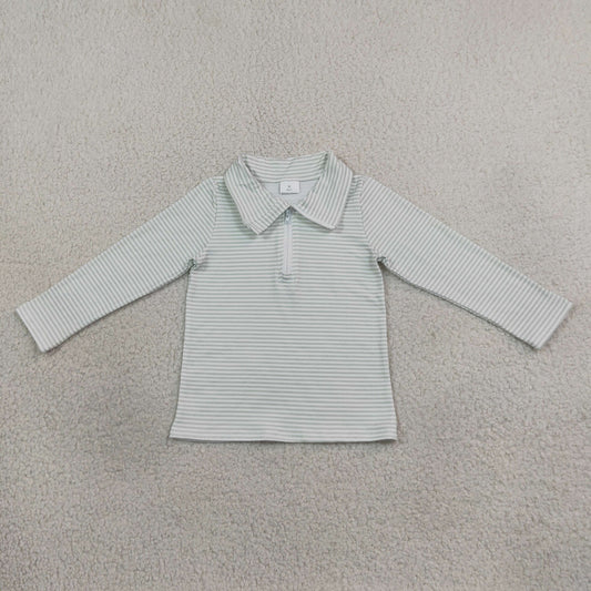 Baby Boy Kids Long Sleeves Green Stripes Zipper Pullover Shirt Clothes