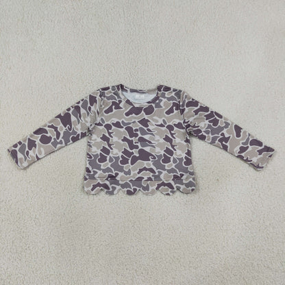 Baby Girls Kids Long Sleeves Scalloped Shirt Tops Camo Clothes