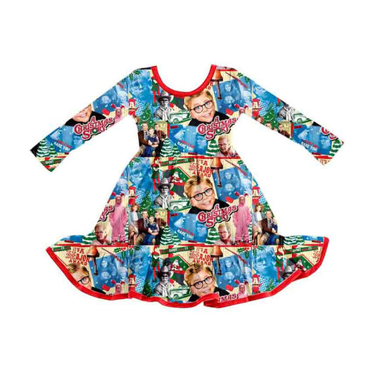 Moq 5 Preorder Baby Girls Kids Long Sleeves Christmas Knee Length Ruffle Dress