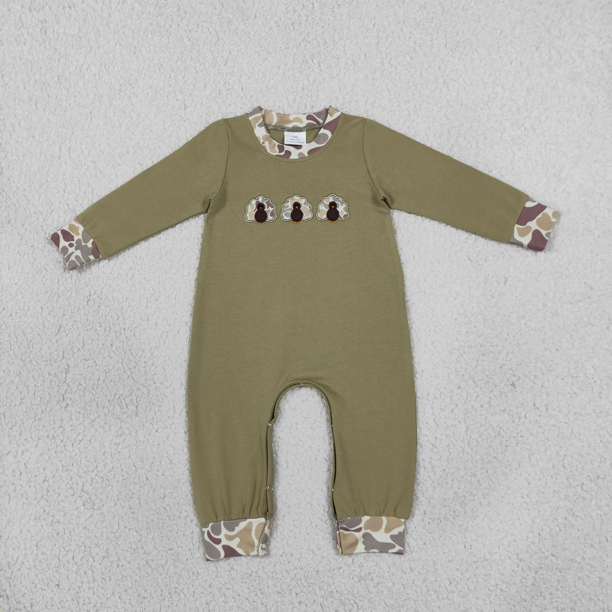 Baby Boys Infant Long Sleeve Embroidery Camo turkey Fall Romper Clothes