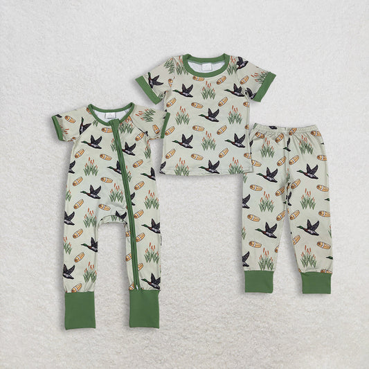 Sibling Baby Boys Kids Short Sleeves Ducks Hunting Green Zipper Romper Set Pajamas Clothes
