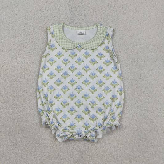 RTS Baby Girl Infant Sleeveless Floral Plaid Bubble Summer Romper
