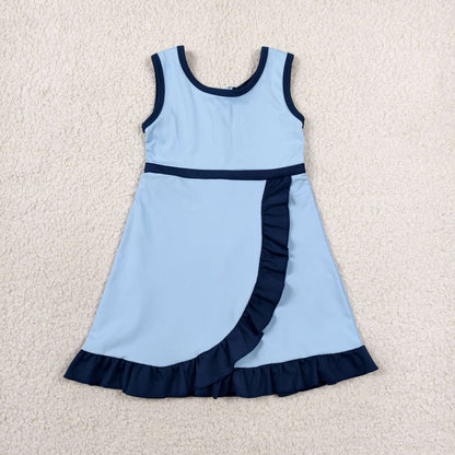 Baby Girls Kids Sleeveless Shorts Blue Scallop Red Dress Yoga Active Clothes RTS