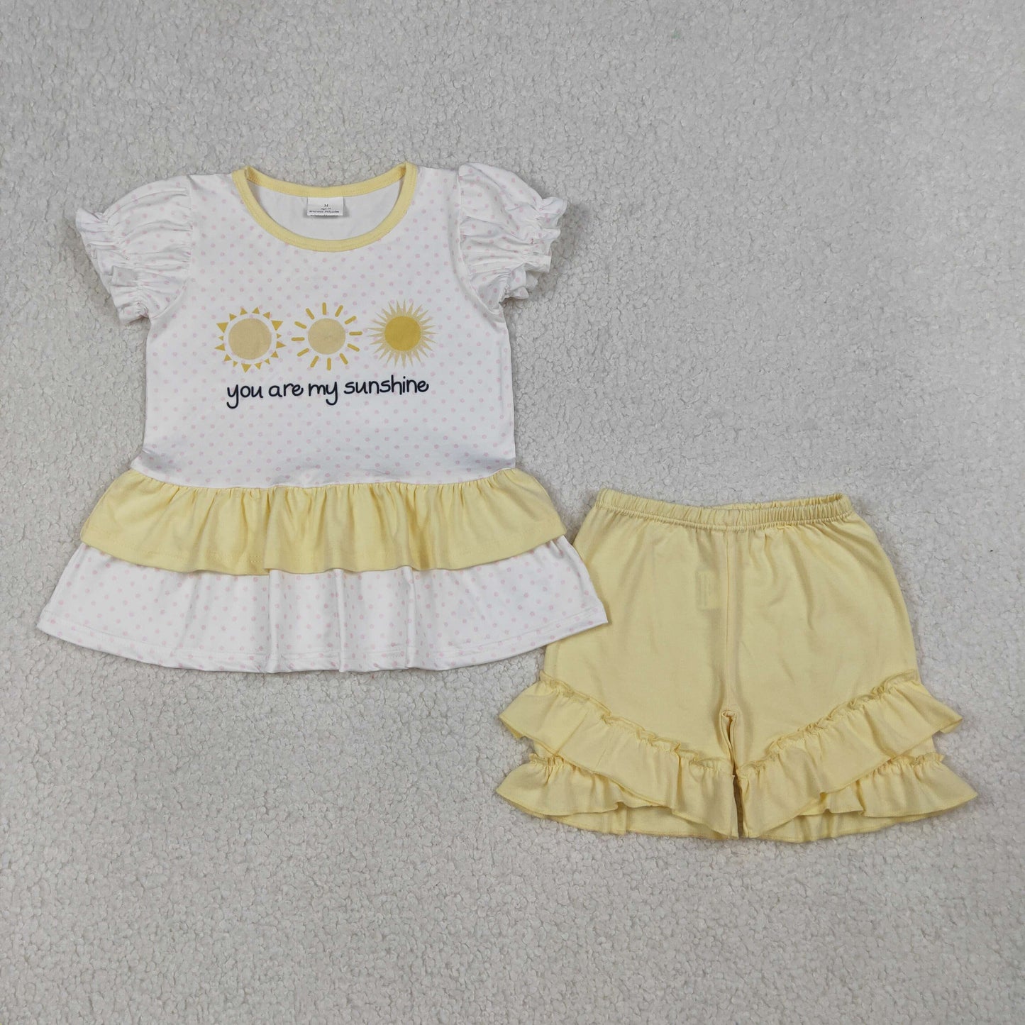 RTS Baby Girls Kids Short Sleeves Suns Tunic Yellow Ruffle Shorts Set