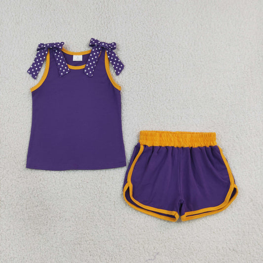 Baby Girls Kids Dots Bows Shirt Shorts Purple Set Summer Clothes