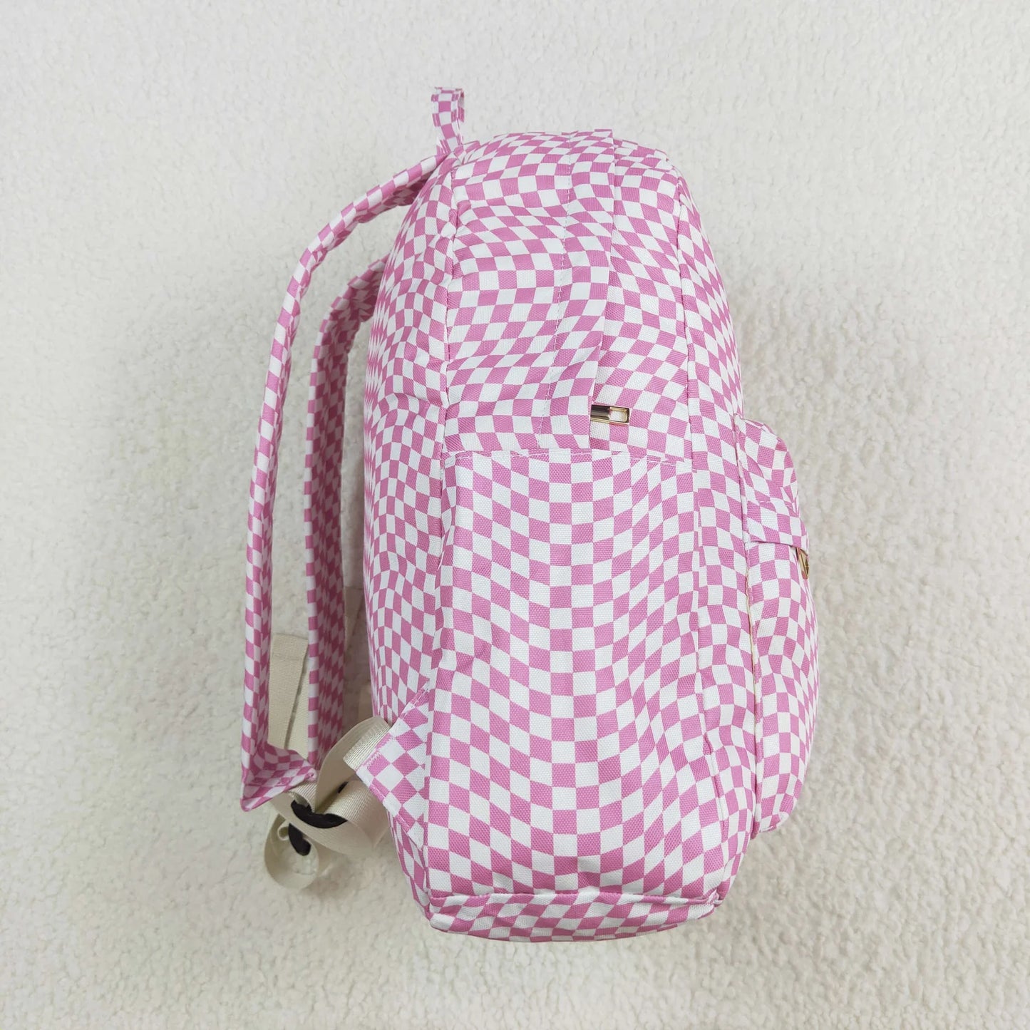 USA Shop Baby Kids Girls Pink Plaid Backpack Zip Back Bag