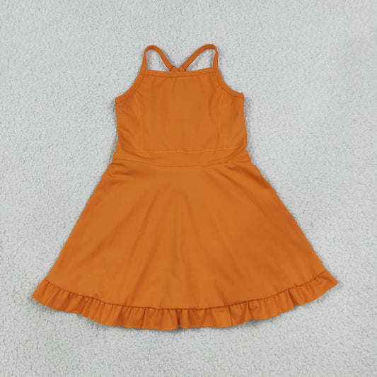 Baby Girls Kids Straps Orange Ruffle Shorts Knee Length Yoga Active Dress