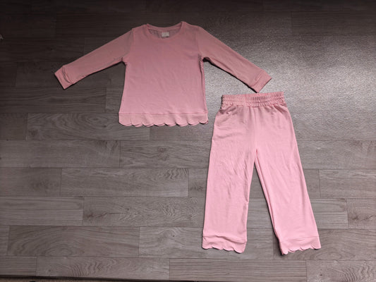 Baby Girls Kids Long Sleeves Pink Shirt Pants Set Pajamas Scallop Clothes