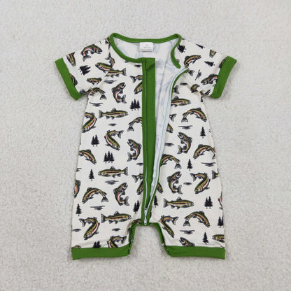 RTS Baby Boy Infant Short Sleeves Fish Zipper Romper