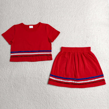 Sibling Baby Girls Kids Short Sleeves Stripes Shirts Skirts Shorts Summer Sets Clothes