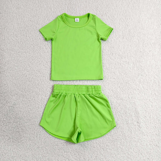 Baby Girls Kids Short Sleeves Green Shirt Skirt Shorts Yoga Active Set Clothes