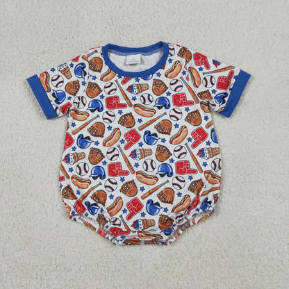 Sibling Baby Boys Kids Blue Shorts Sleeves Baseball Shirt Shorts Romper Set 4th of July Clothes